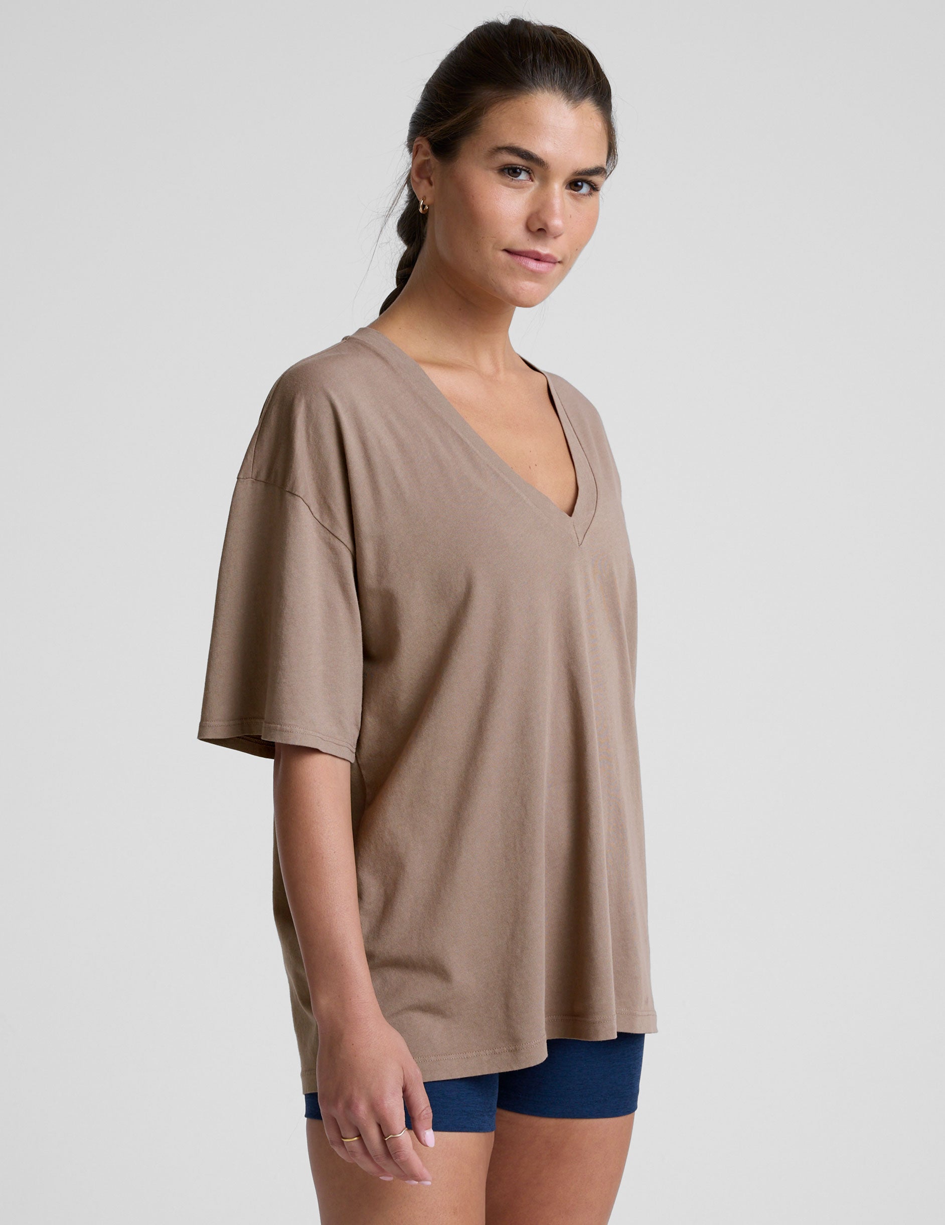 Oversized V-neck Cotton Tee - Image 2